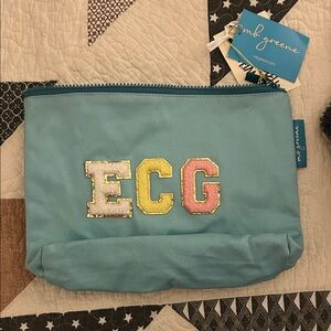 Mint Blue Cosmetic Bag with Colorful Initials